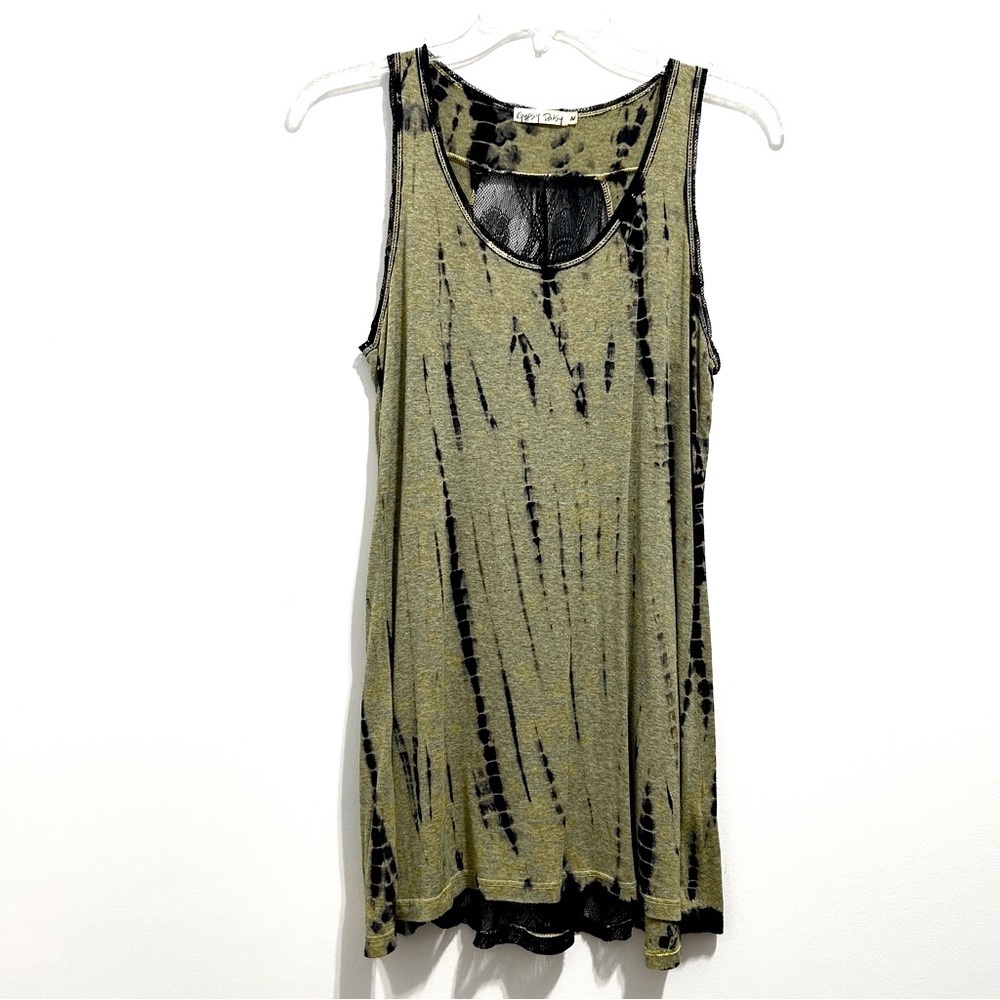Gypsy Daisy Women’s Olive Green & Black Tie Dye Lace Tank Top